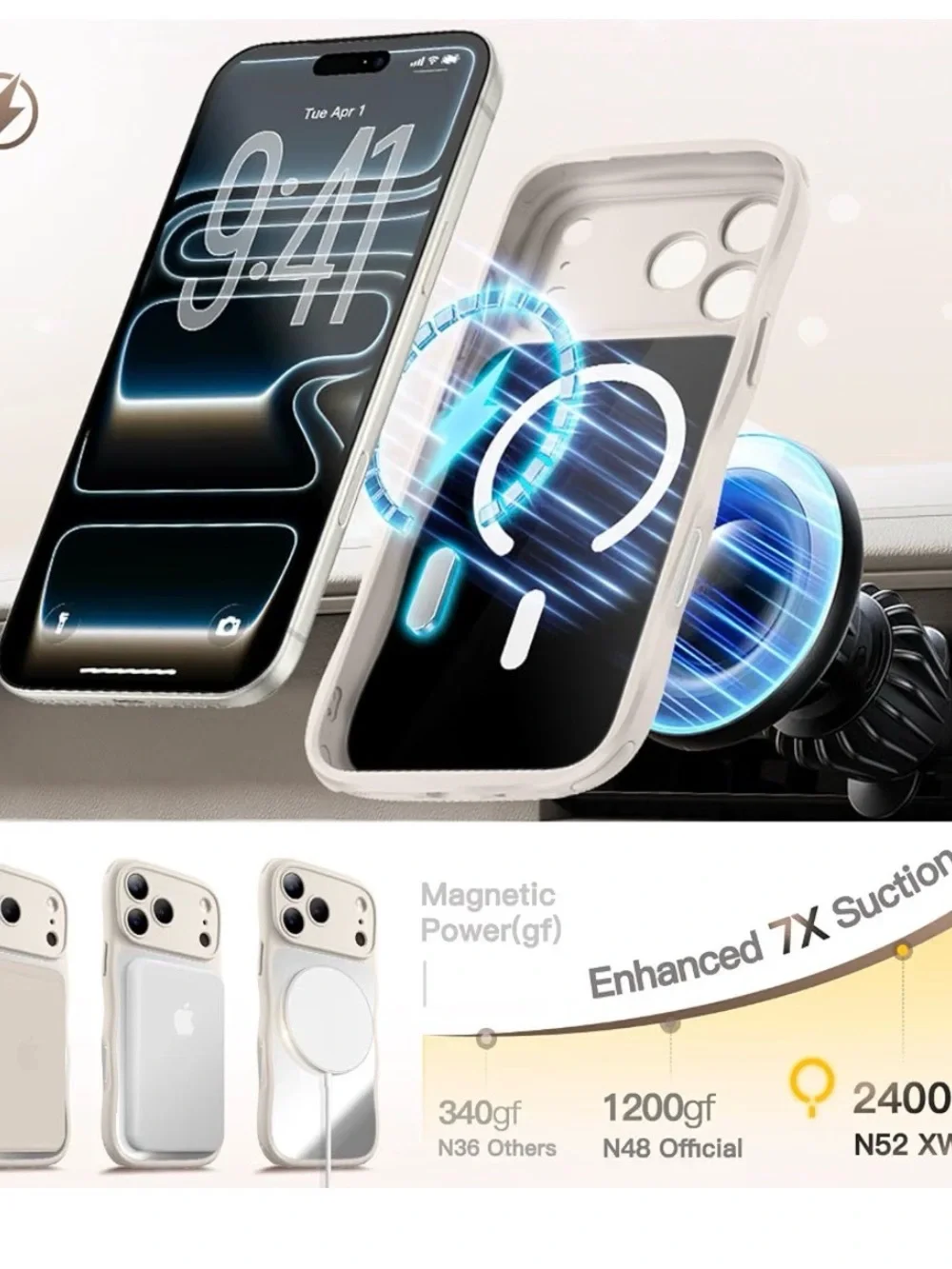 I phone 17 pro max case compatible with MagSafe stone Mirror cute wave design